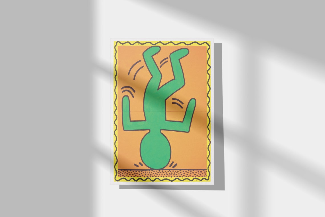 Keith Haring Green Breakdancer Orange Pop Art Dance Wall Poster - Image 2