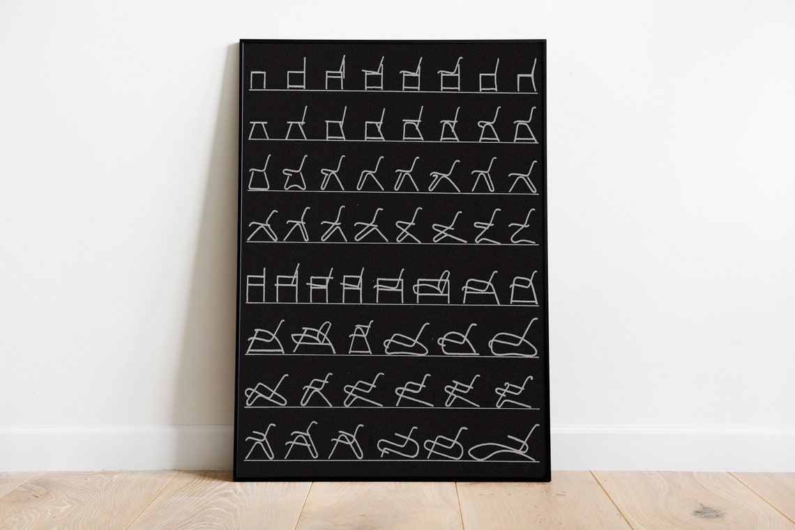 Mid Century Chair Silhouette Design Study Black and White Art Poster - Image 3
