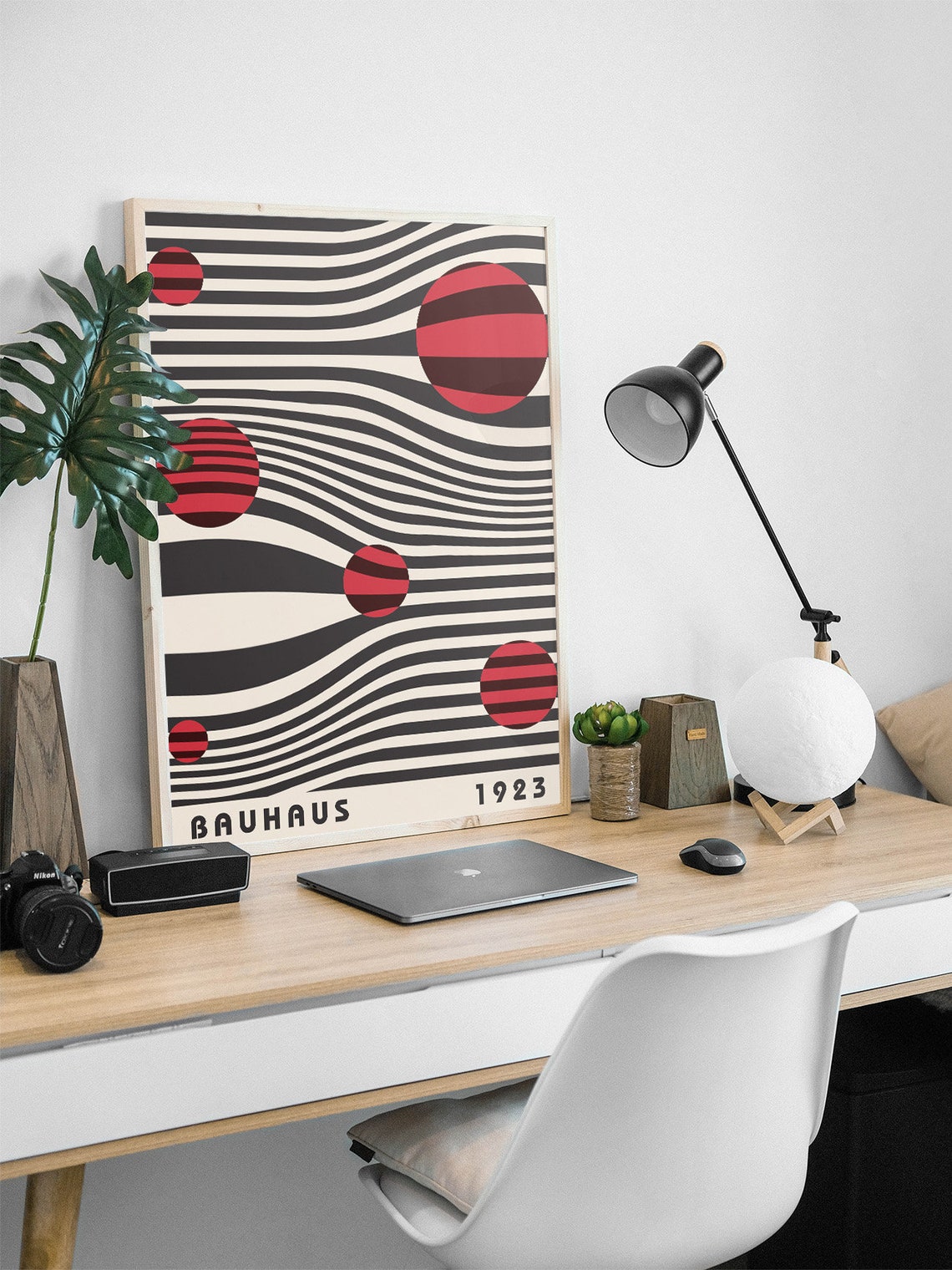 Bauhaus 1923 Op Art Stripes Red Circles Geometric Art Poster - Image 2