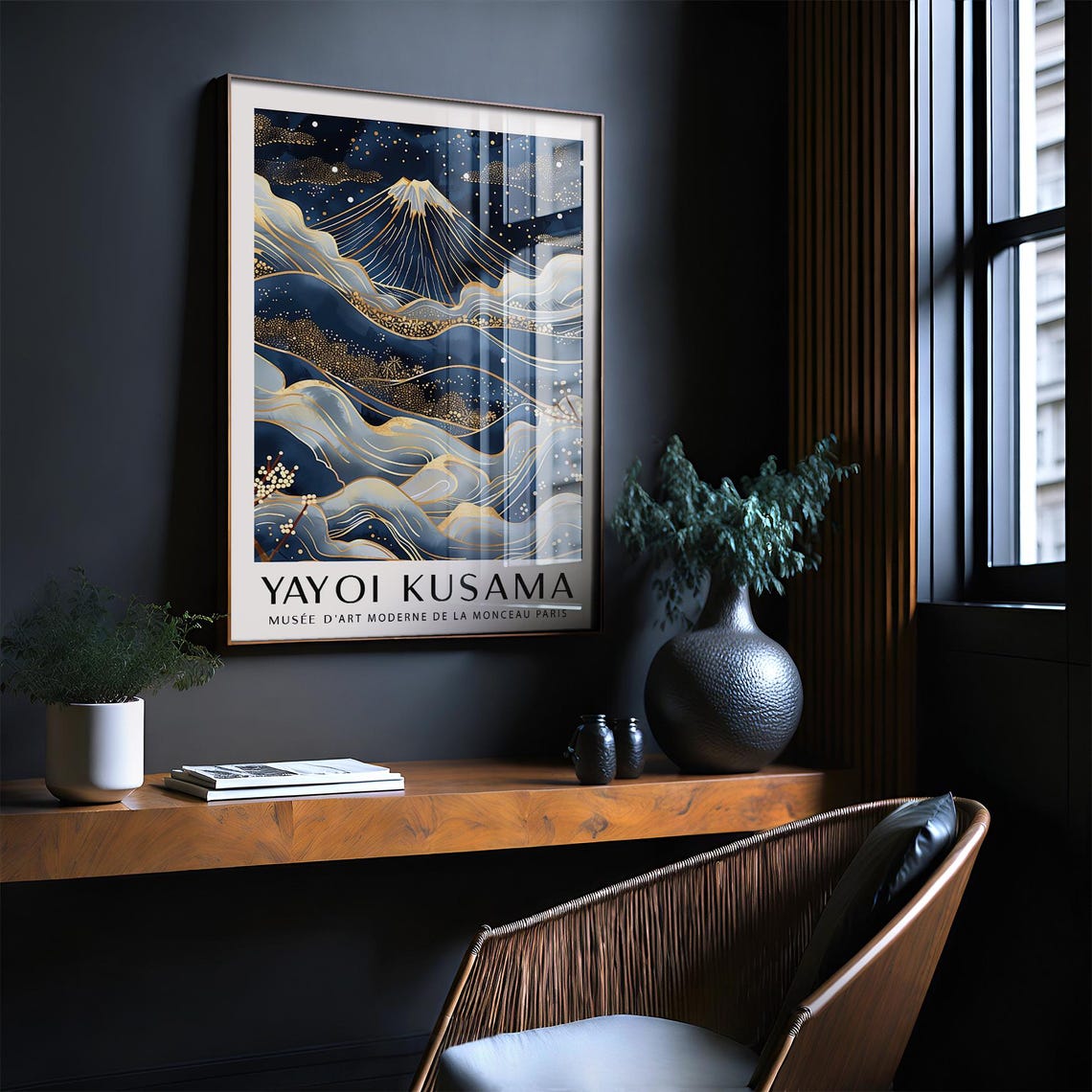 Yayoi Kusama Mount Fuji Gold Blue Waves Exhibition Art Poster - Image 2