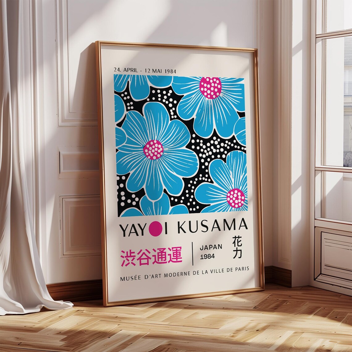 Yayoi Kusama 1984 Blue Floral Retro Exhibition Poster Japan Paris