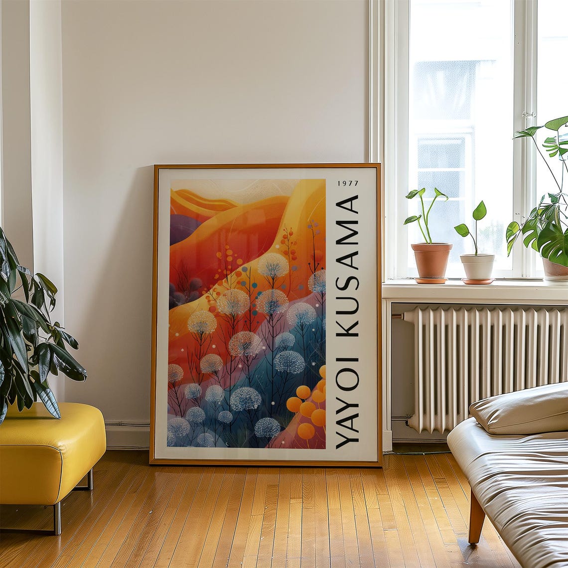 Yayoi Kusama 1977 Desert Dandelion Dot Flower Sunset Art Poster - Image 2
