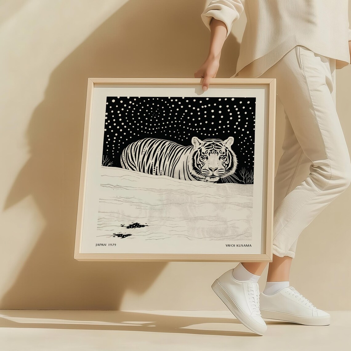 Tiger Resting Beneath A Dotted Starry Night Sky Yayoi Kusama Poster