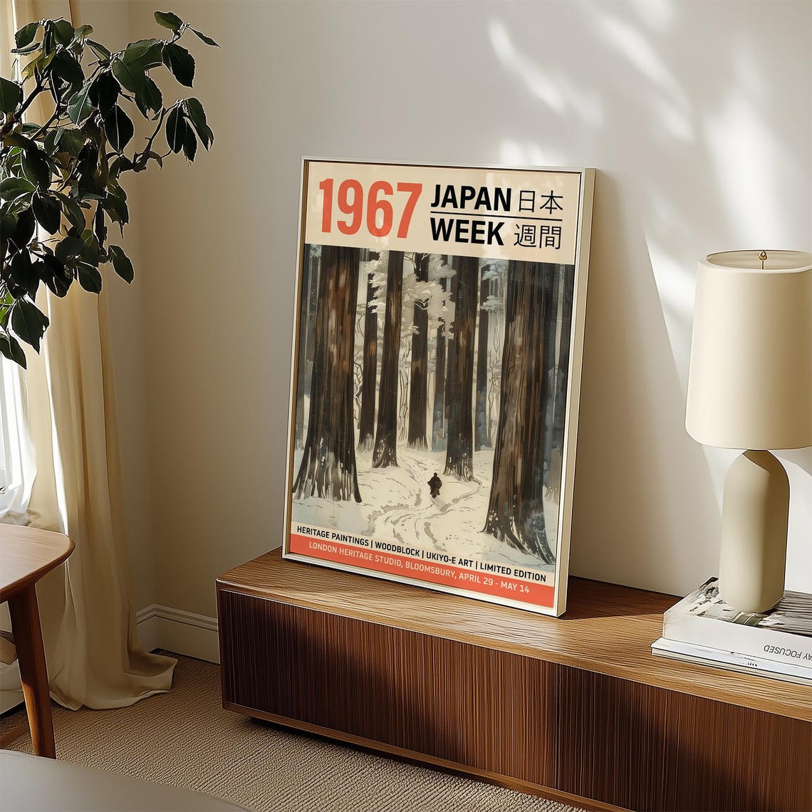 Japan Week 1967 Snowy Winter Forest Path Lonely Walker Art Poster - Image 3