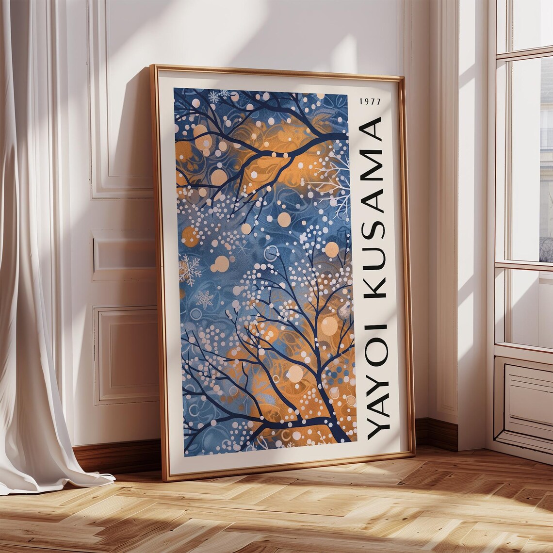 Yayoi Kusama 1977 Winter Trees Orange Navy Dotted Style Print