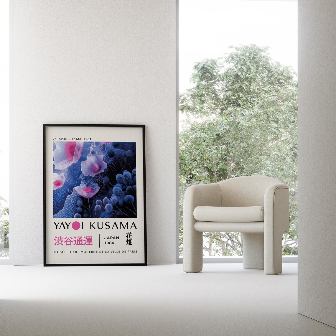 Yayoi Kusama 1984 Blue Floral Art Exhibition Paris Museum Poster - Image 4