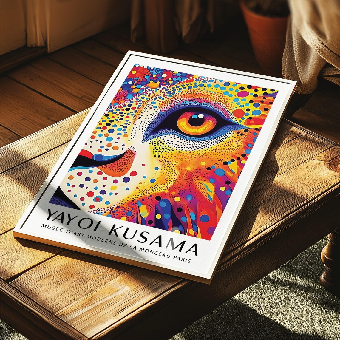 Majestic Lion Face in Rainbow Dots Kusama Style Pop Art Poster - Image 3