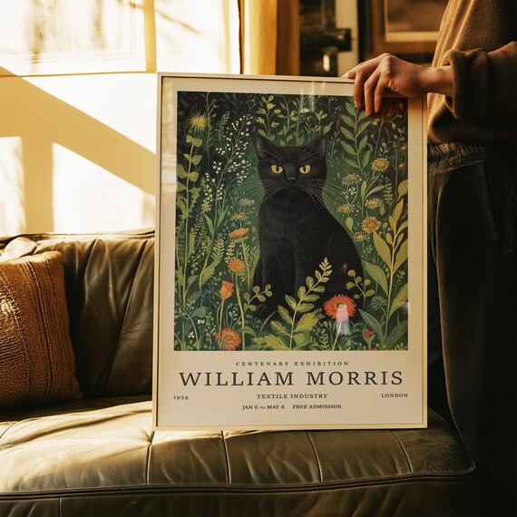 Black Cat In Blooming Garden William Morris Exhibition Poster