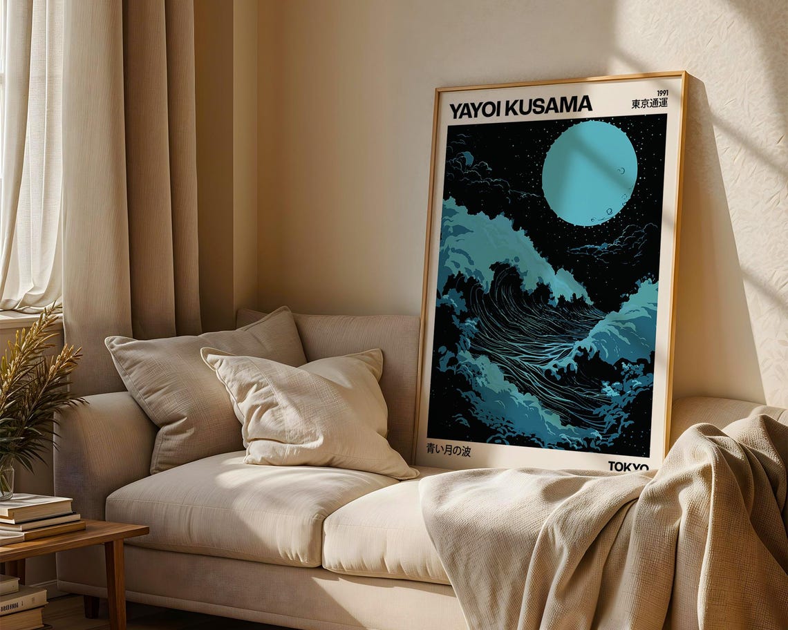 Yayoi Kusama Blue Moon Great Wave 1991 Tokyo Japanese Art Poster - Image 3