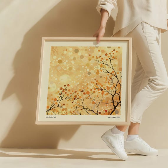 Golden Dot Tree Wall Art Abstract Nature Inspired Print Japandi Minimalist Decor For Living Room Bedroom Office Or Modern Spaces
