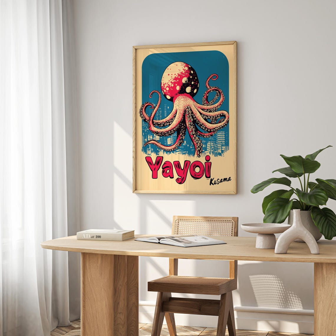 Yayoi Kusama Retro Pink Octopus Pop Art Japanese Ocean Poster - Image 3