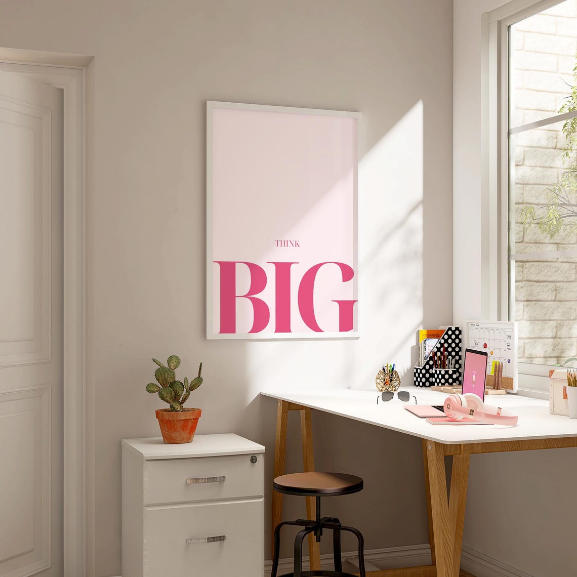 Think Big Minimal Pink Serif Letters Oversized Typography Quote Poster - Image 2