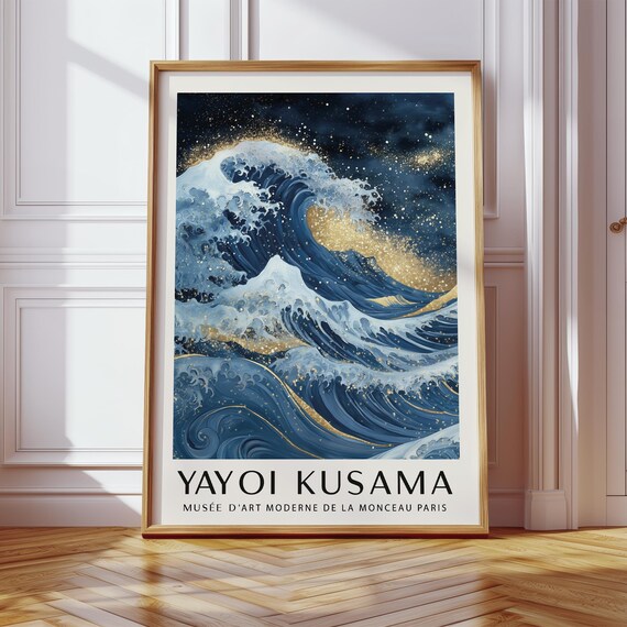 Yayoi Kusama Great Wave Blue Gold Ocean Exhibition Art Poster