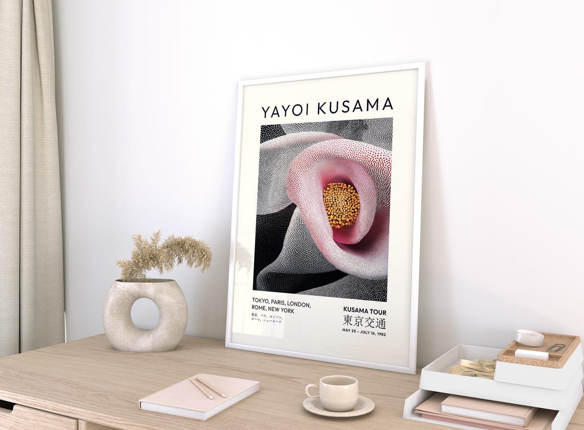 Yayoi Kusama Pink Calla Lily Dotted Flower 1982 Tour Art Poster - Image 2