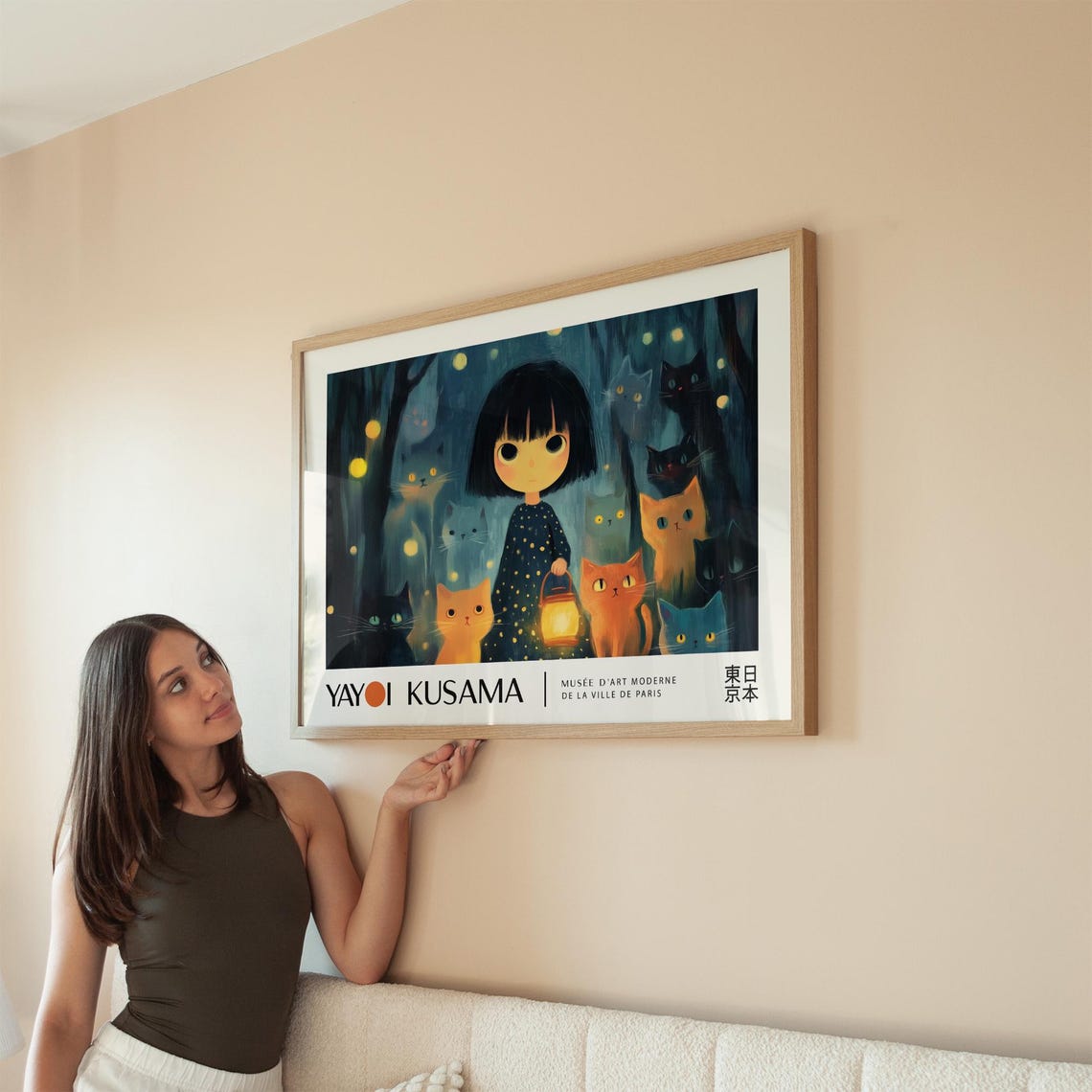 Kusama Cats And Girl Lantern Poster Horizontal Wall Art For Girls Room Yayoi Kusama Cute Print For Kids Bedroom Or Teenager Room - Image 2