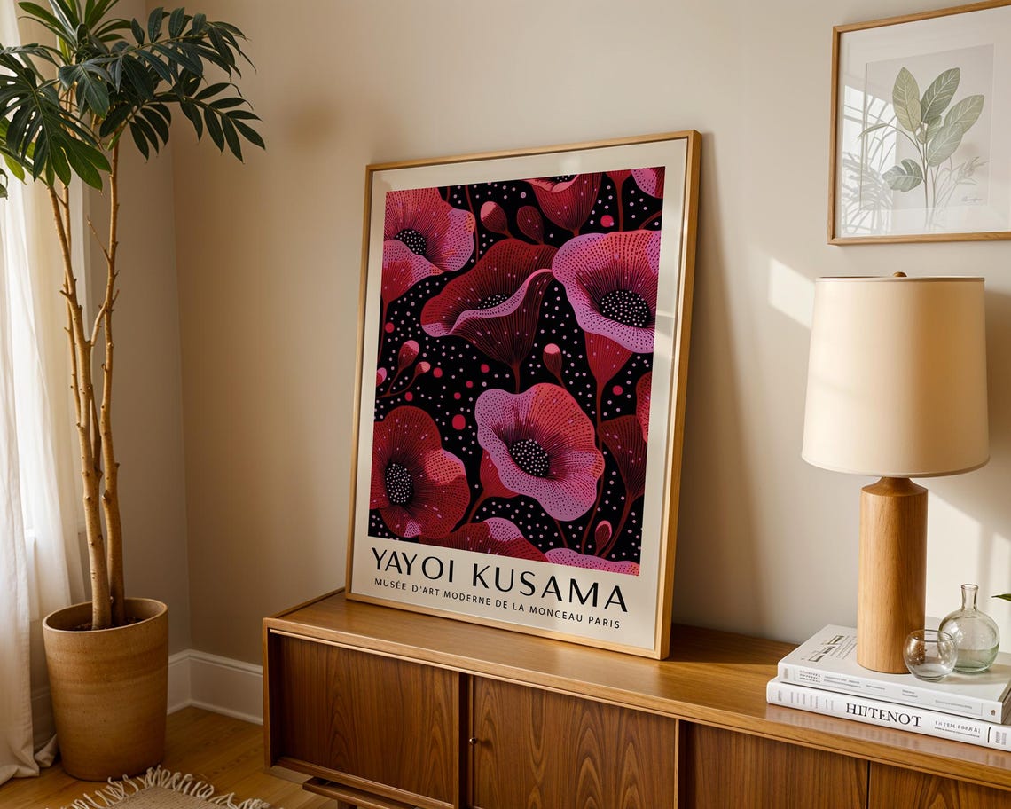 Yayoi Kusama Red Pink Poppies Black Dotted Floral Paris Art Poster - Image 2