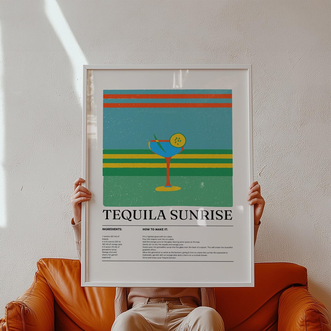 Tequila Wall Art Tequila Sunrise Cocktail Print Retro Drink Poster With Gradient Inspired Design Colorful Bar Or Kitchen Decor