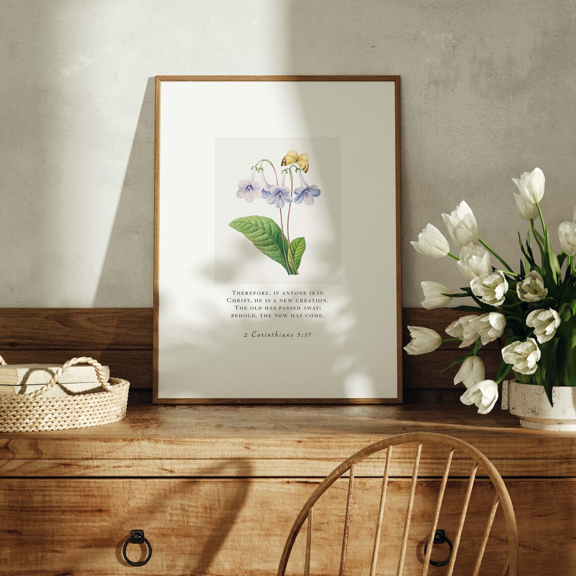 2 Corinthians 5:17 New Creation Lavender Bellflower Botanical Verse Poster - Image 5