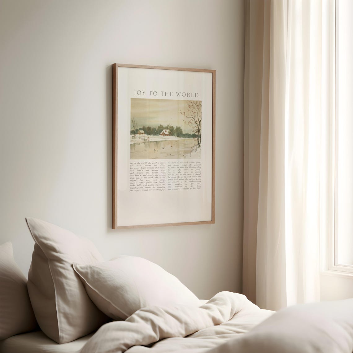 Joy To The World Hymn Winter Vintage Cottage Snowy Landscape Poster - Image 4