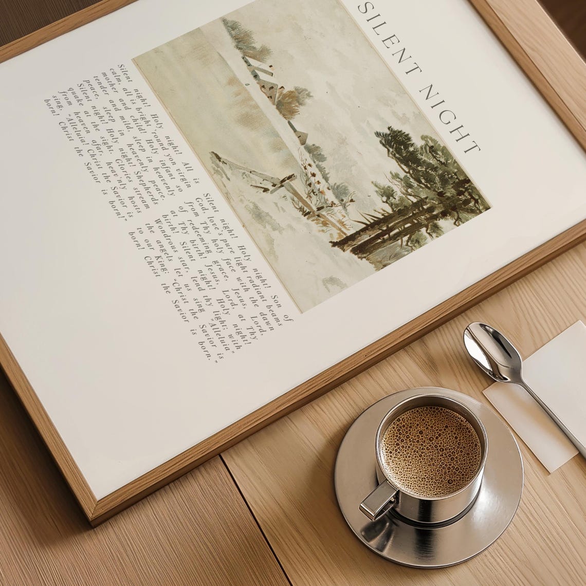 Silent Night Vintage Christmas Wall Art Winter Snow Landscape Farmhouse Worship Song Poster Christian Hymn Lyric Religious Faith Gift - Image 2