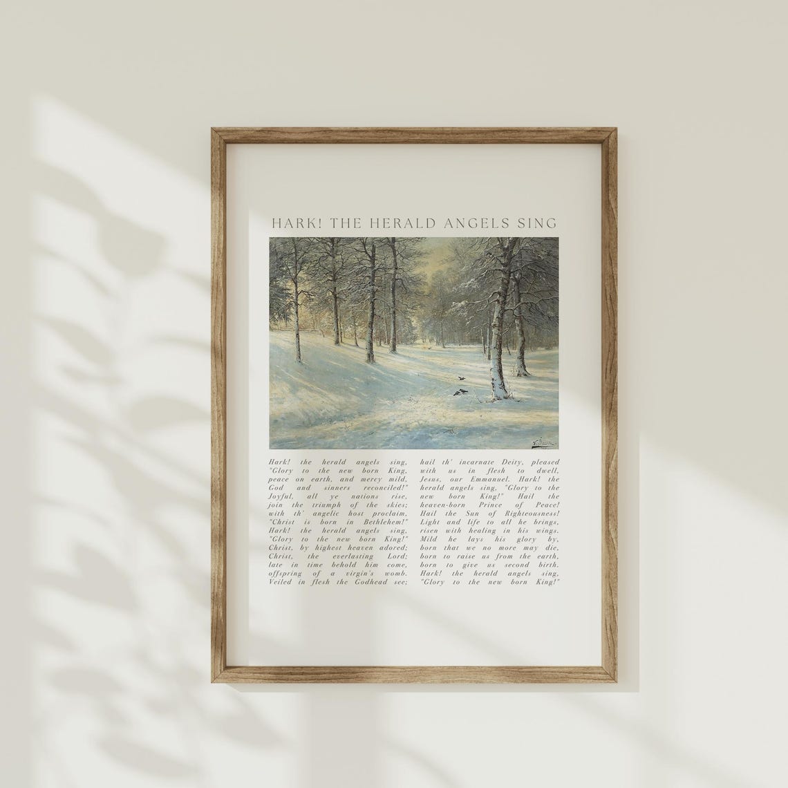 Christmas Hymn Wall Art Hark The Herald Angels Sing Vintage Winter Snow Landscape Farmhouse Worship Song Poster Christian Faith Gift