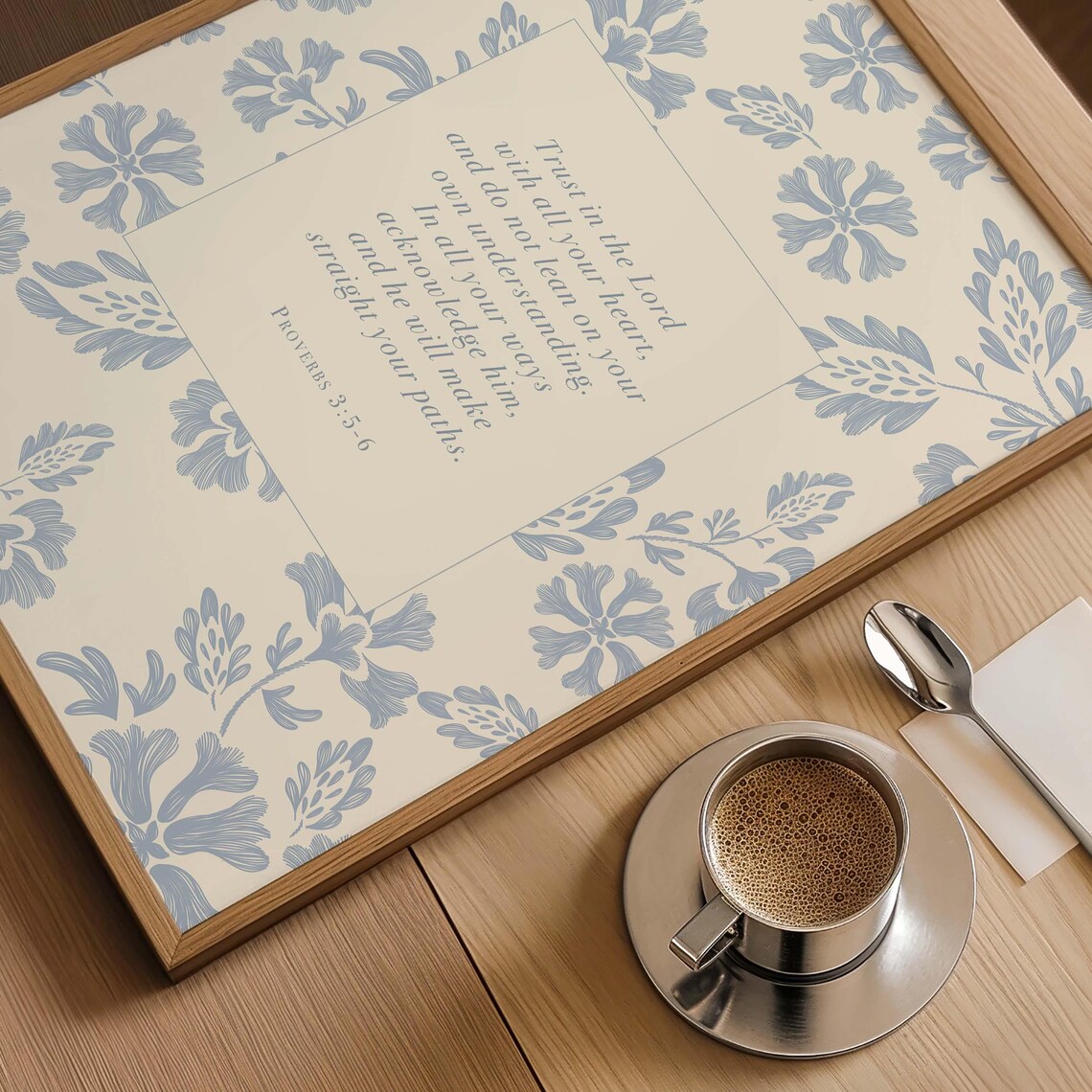 Proverbs 3:5-6 Trust in the Lord Blue Botanical Pattern Scripture Poster - Image 3