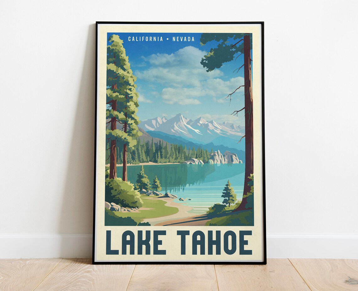 Lake Tahoe Vintage Travel Poster, Sierra Nevada