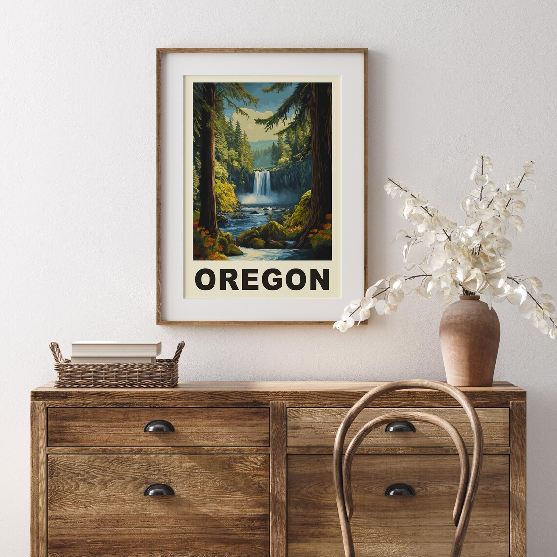 Lush Oregon Waterfall Pine Forest Vintage Nature Travel Poster - Image 2