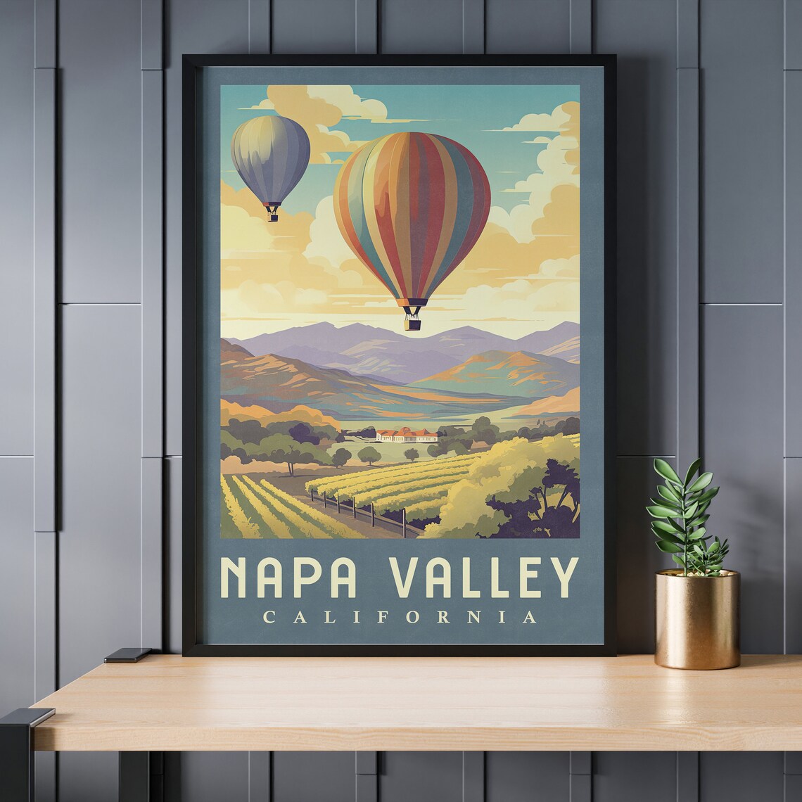 Napa Valley California Travel Poster, Hot Air Balloons - Image 2