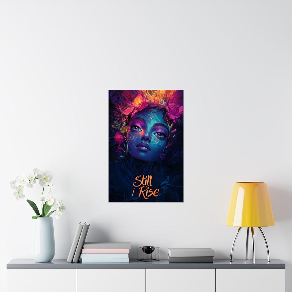 Still I Rise Neon Woman Floral Dark Moody Empowerment Portrait Poster - Image 2