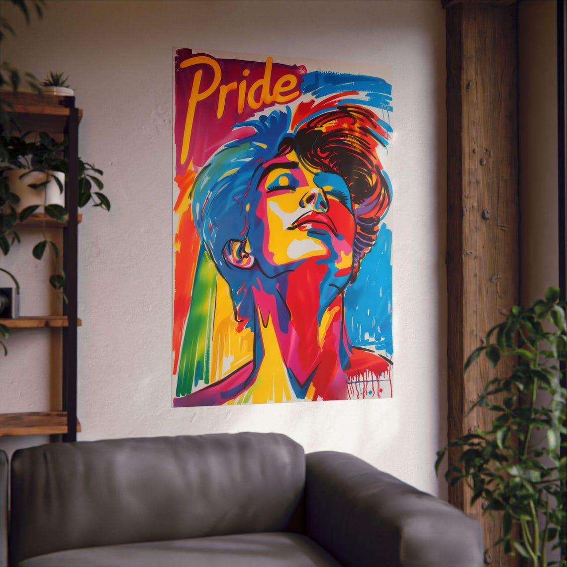 Pride Color Explosion Pop Art Face Rainbow Brushstrokes Poster - Image 2