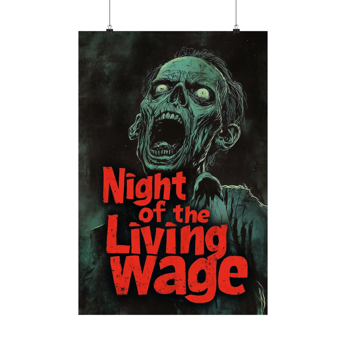 Night of the Living Wage Zombie Horror Retro Tribute Art Poster