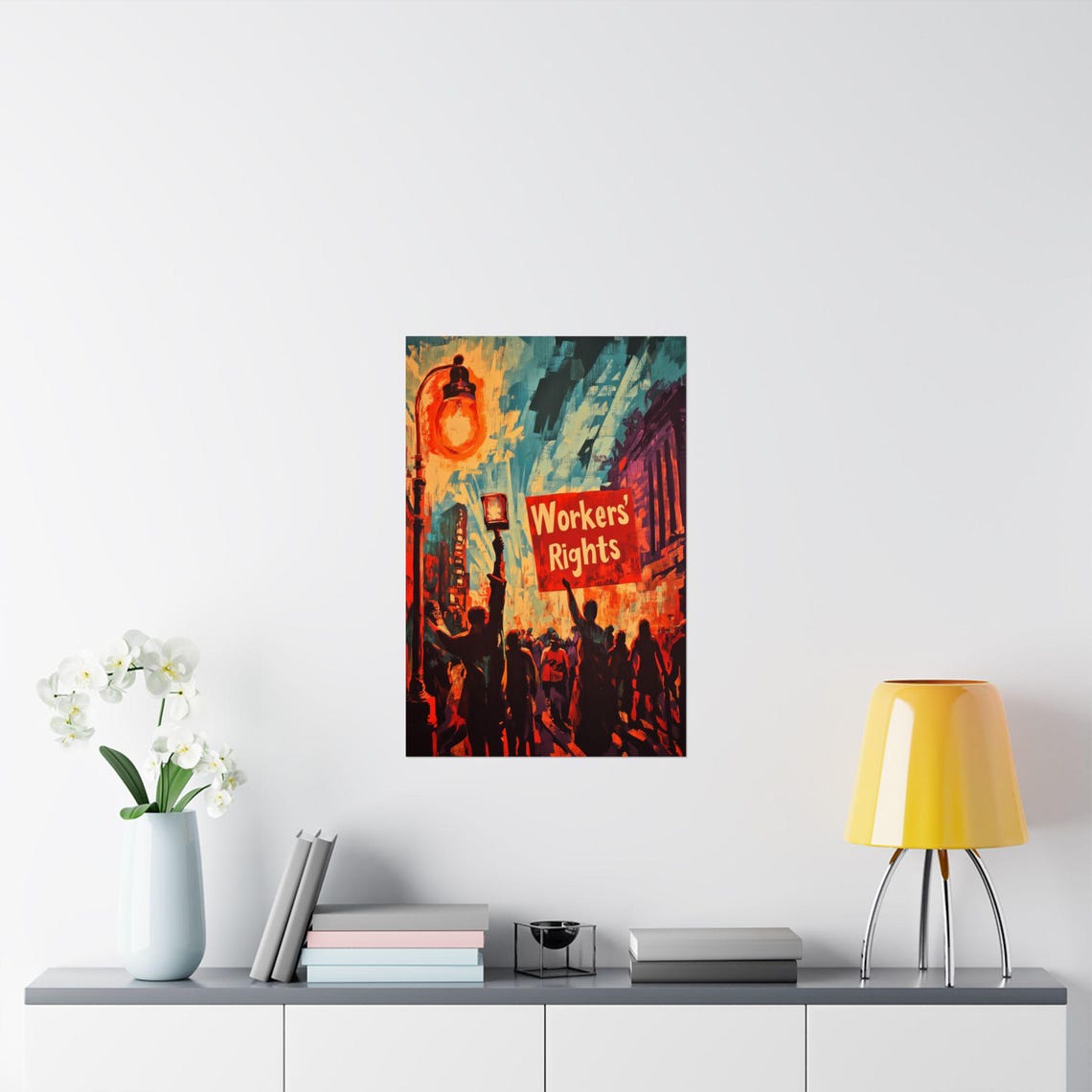Workers Rights Protest March Painterly Crowd Street Scene Art Poster - Image 2