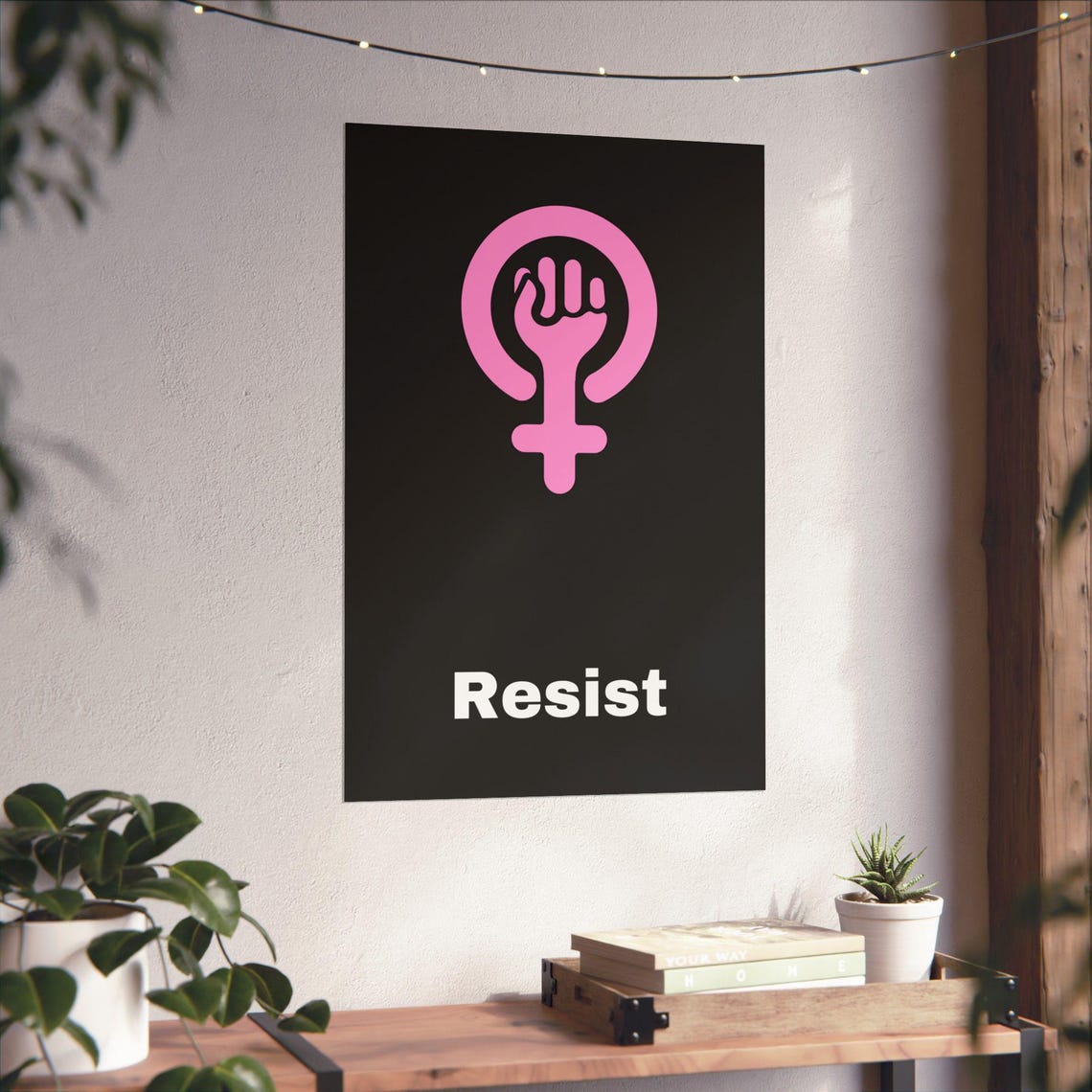 Resist Pink Feminist Fist Women Rising Bold Black Protest Poster - Image 4