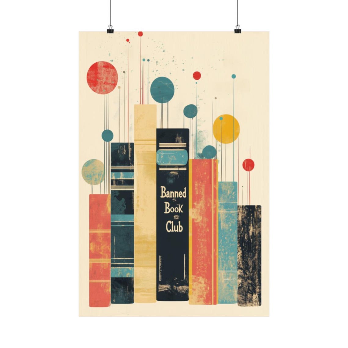 Banned Book Club Retro Bookshelf City Skyline Avid Reader Poster