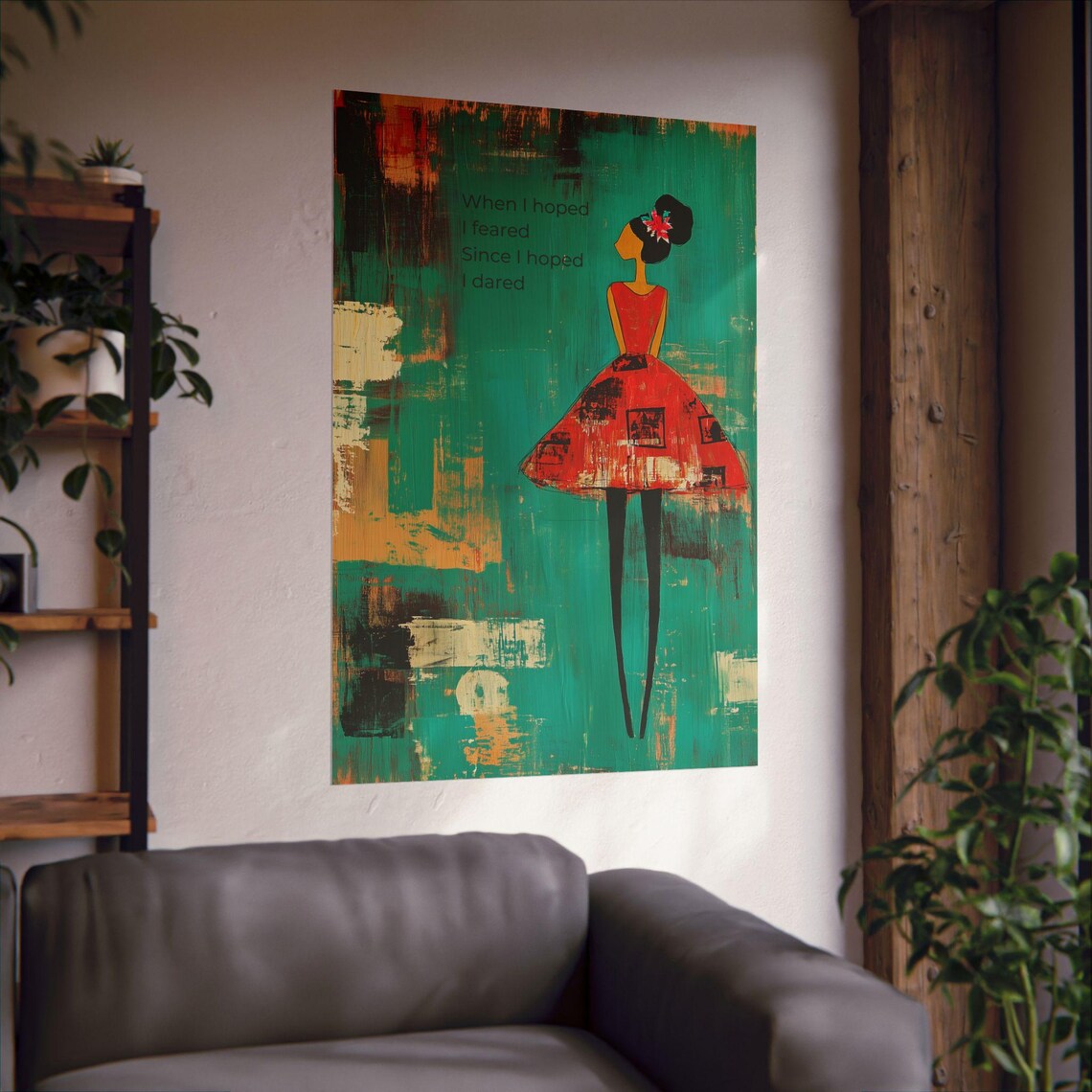 When I Hoped I Dared Stylized Woman Red Dress Fashion Art Poster - Image 2