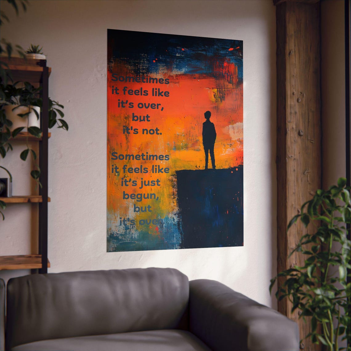 Sometimes It Feels Like Its Over Poetic Sunset Cliff Silhouette Poster - Image 3