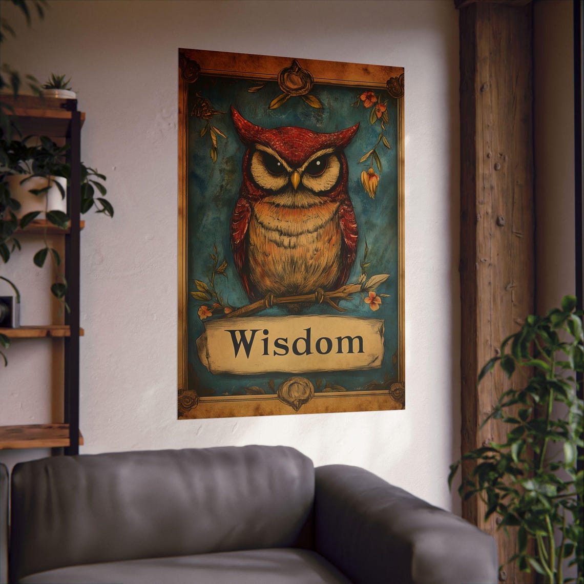Wisdom Red Owl Vintage Botanical Illustration Library Art Poster - Image 2
