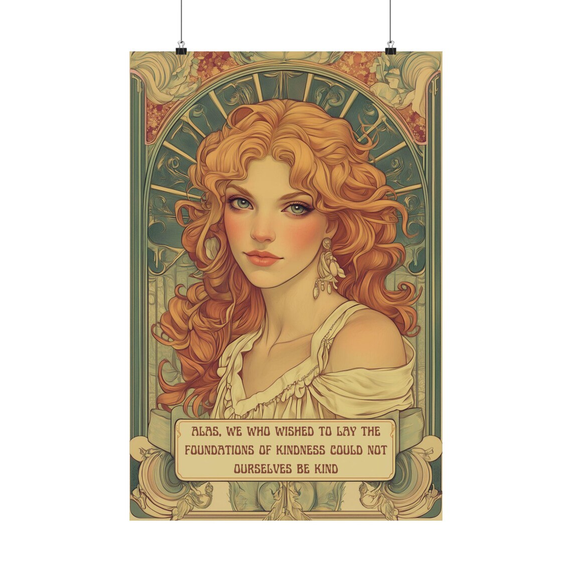 Bertolt Brecht Kindness Quote Art Nouveau Red Hair Woman Poetry Poster