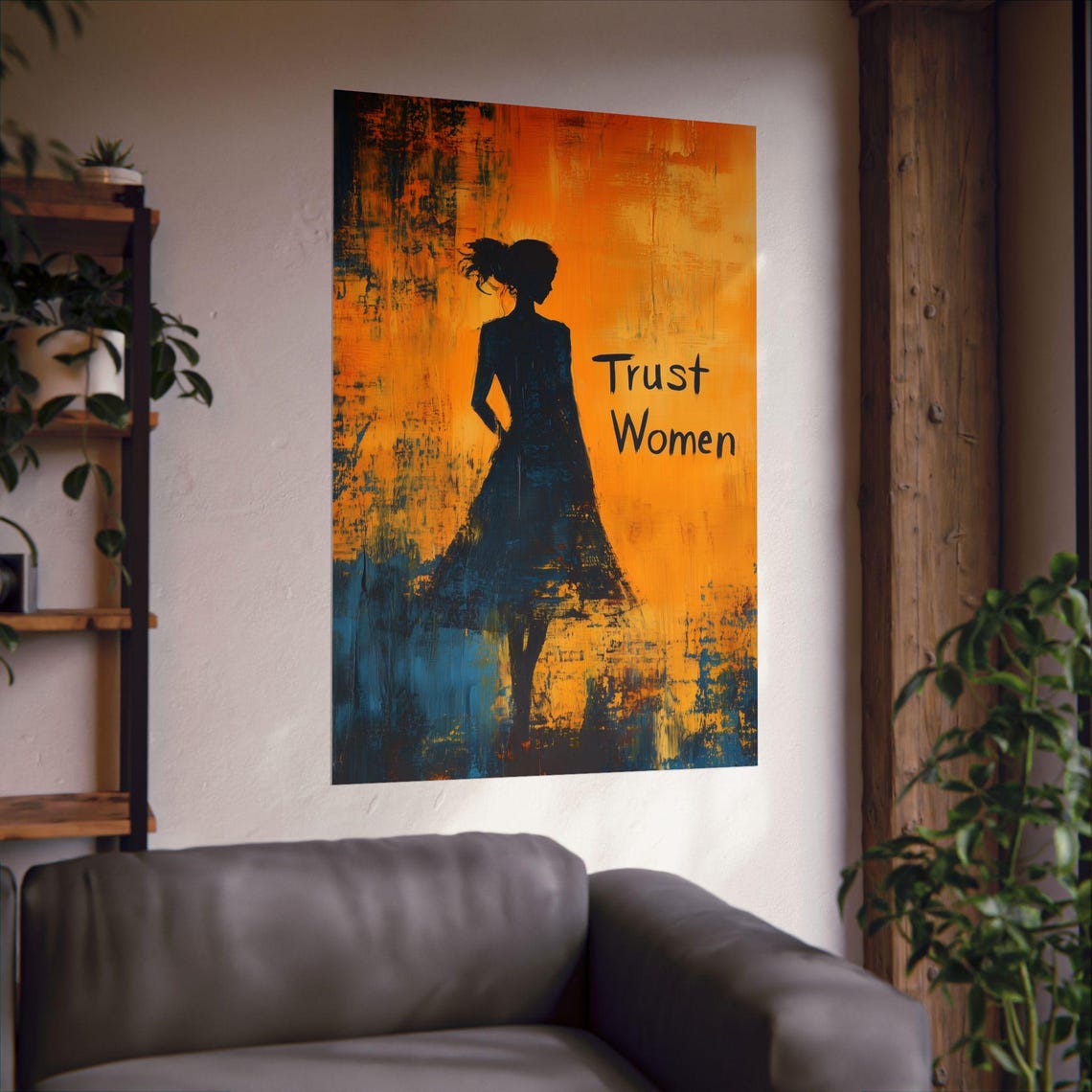 Trust Women Silhouette Abstract Orange Blue Modern Art Poster - Image 2
