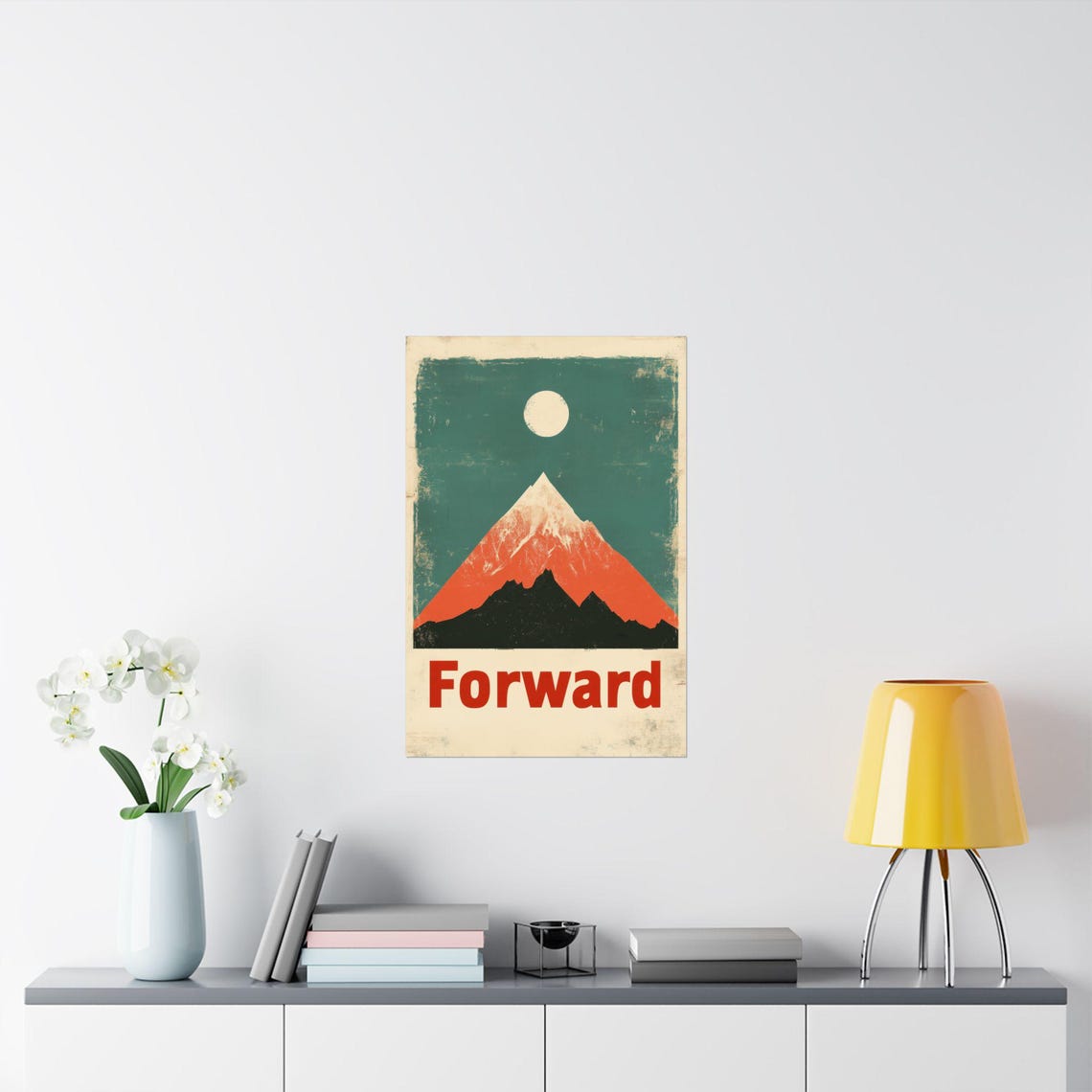 Forward Mountain Peak Moon Retro Travel Adventure Art Poster - Image 2