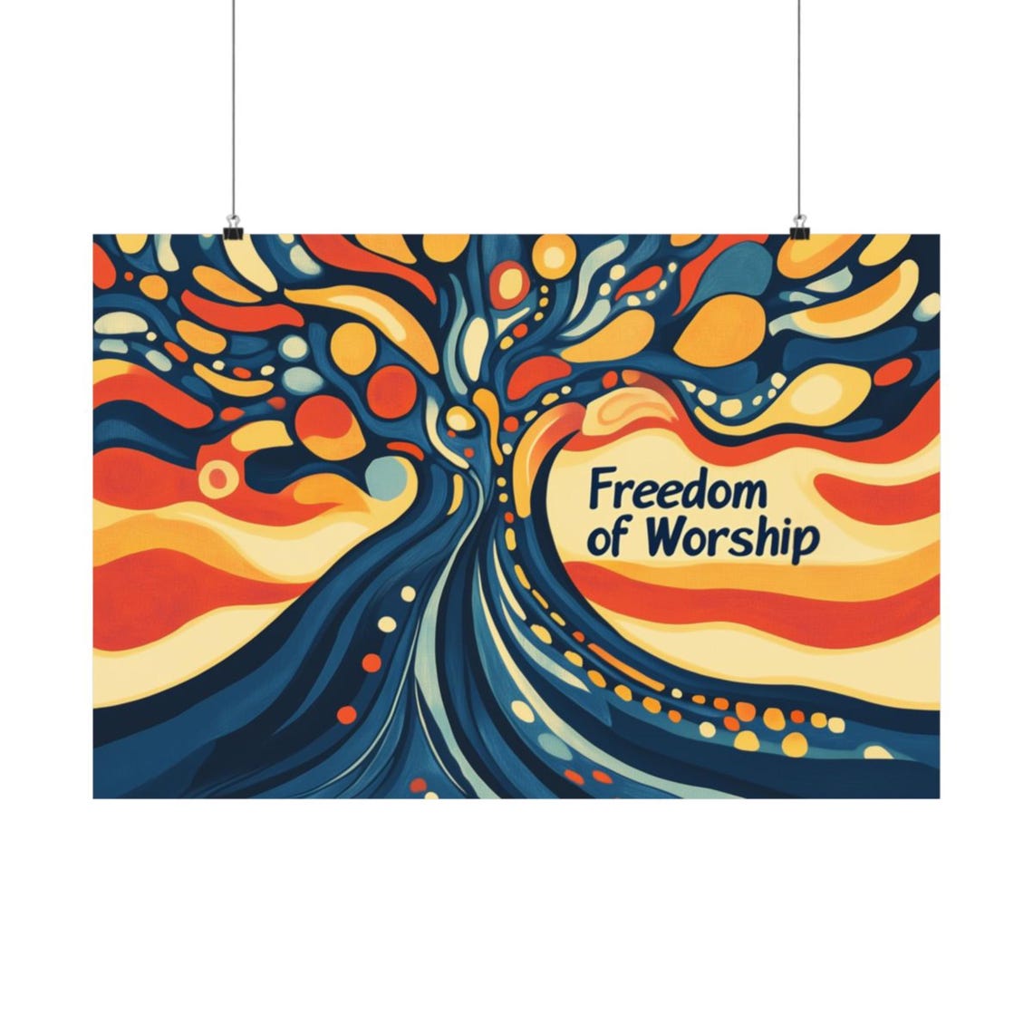 Freedom of Worship Flowing Tree of Life Serene Abstract Poster