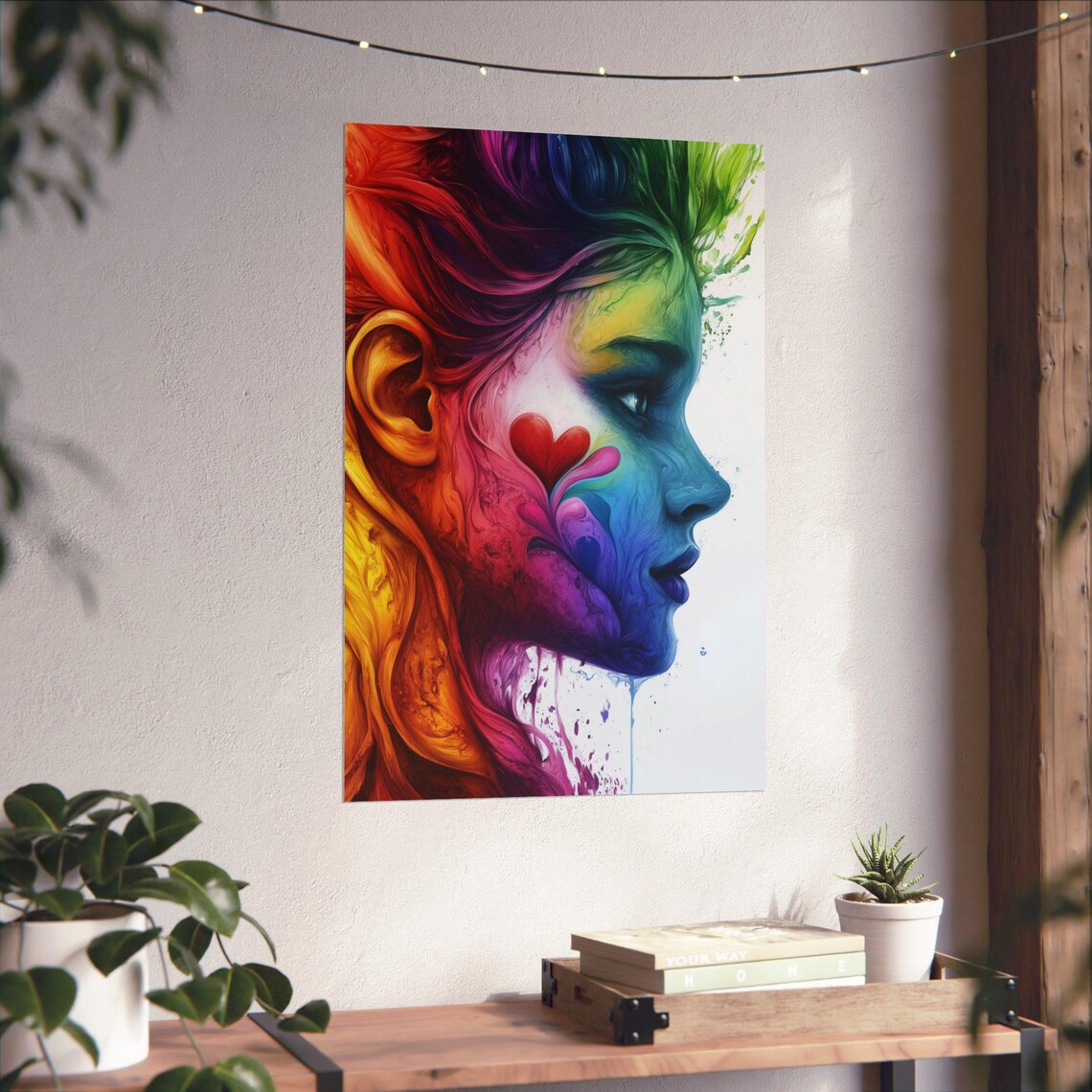 Love Is Love Rainbow Heart Woman Profile LGBTQ Pride Art Poster - Image 4