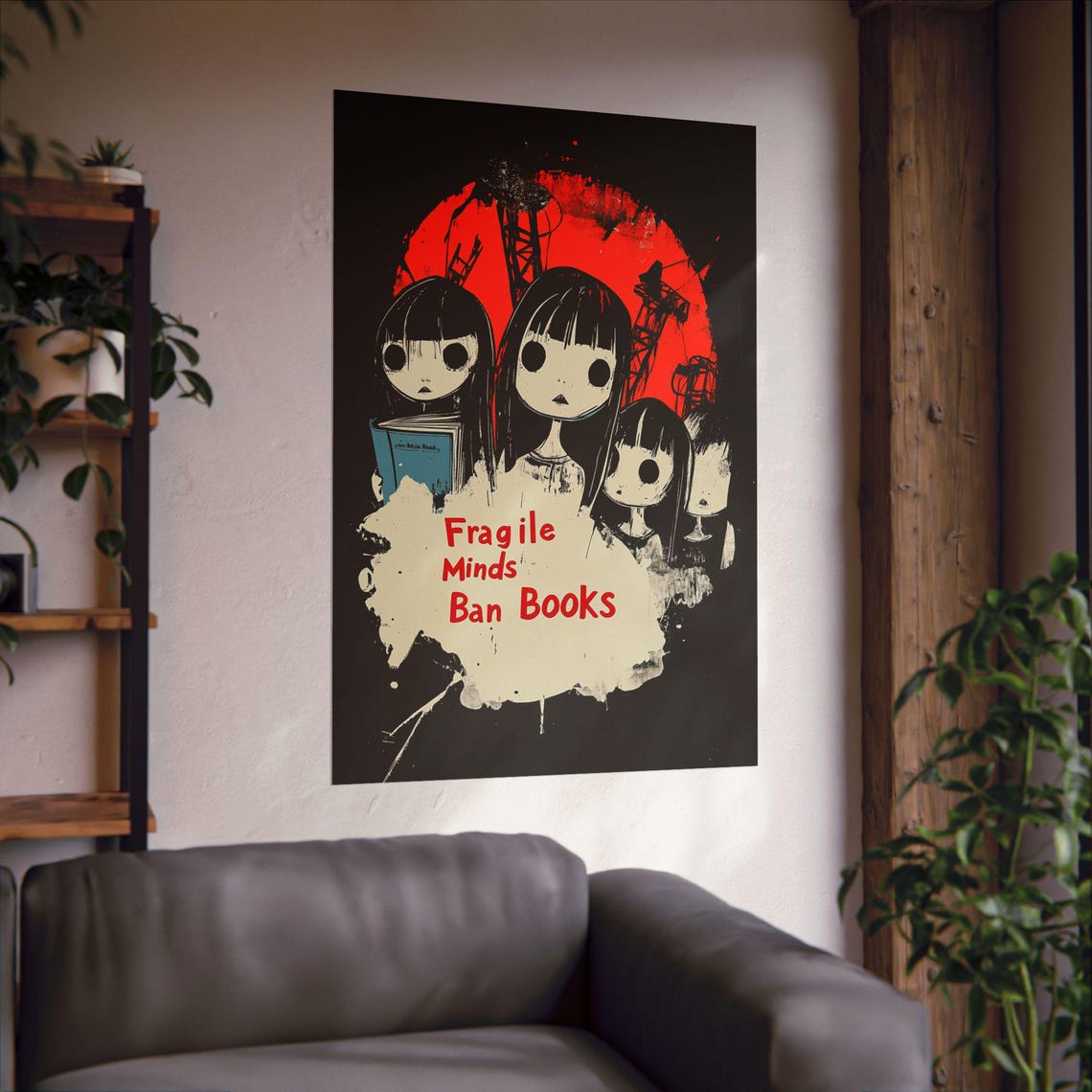 Fragile Minds Ban Books Dark Gothic Girls Red Moon Art Poster - Image 2