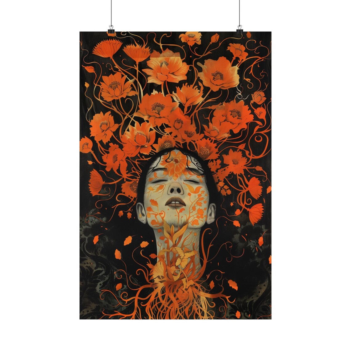 Mind Blown Orange Flower Art Print, Home Office Decor