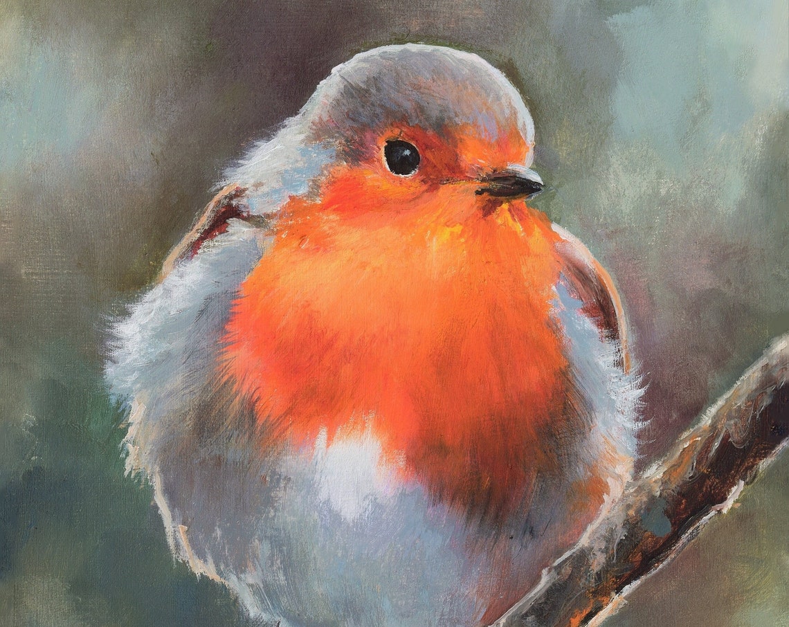 European Robin with a Bright Red Breast Perched on a Branch Poster