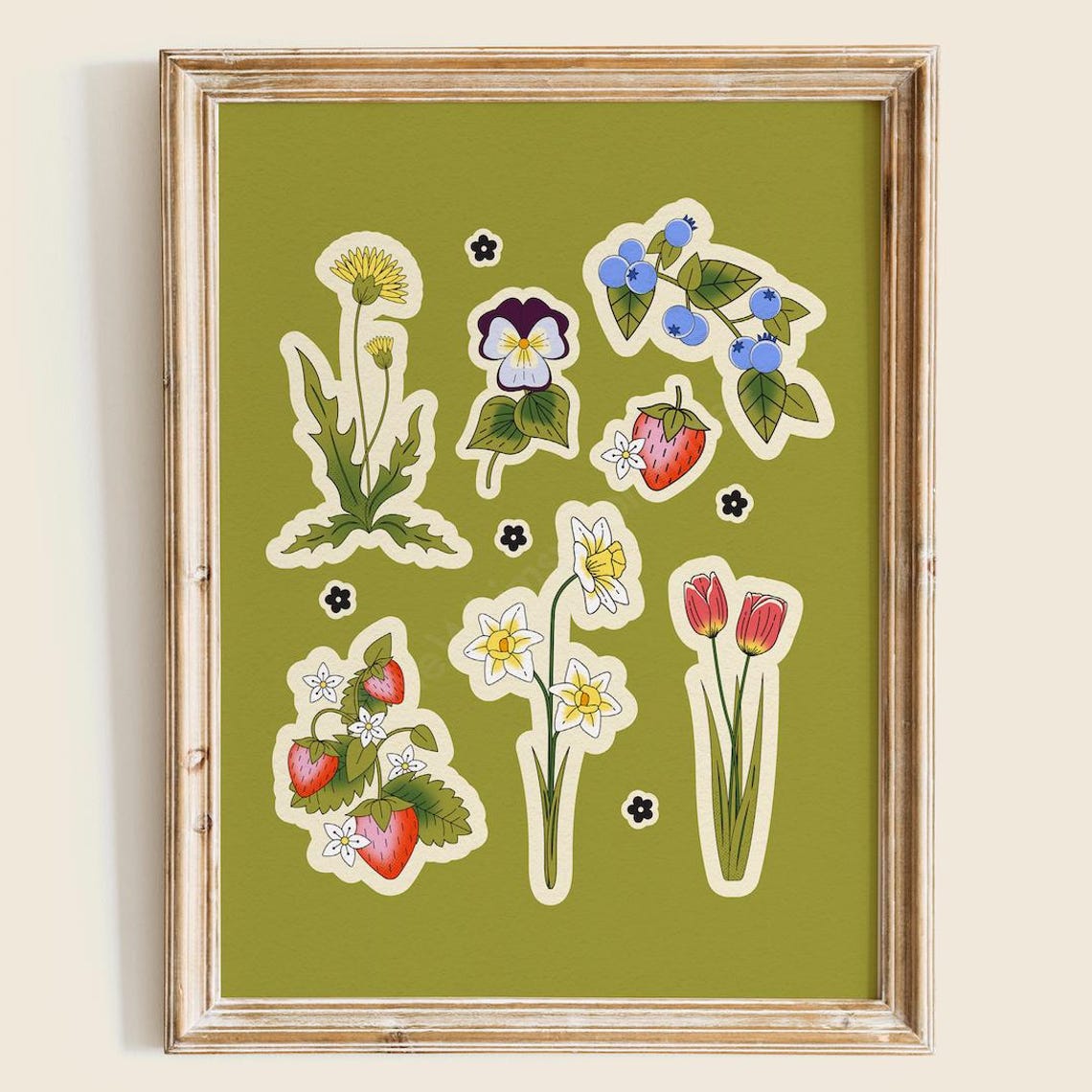 Springtime Botanical Sticker Sheet Tulip Daffodil Berry Art Poster