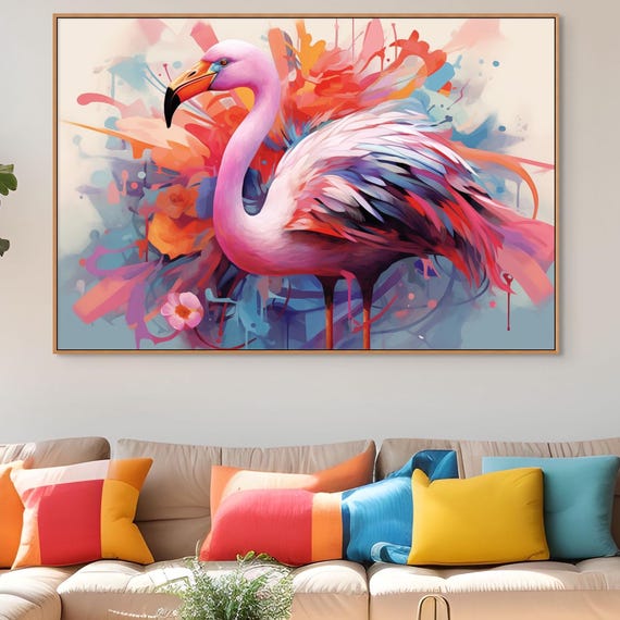 Abstract Flamingo Art Print Bold Modern Tropical Decor Colorful Bird Wall Art