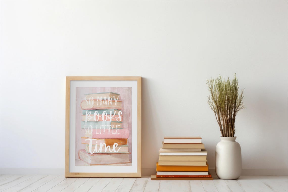 So Many Books So Little Time Pastel Painted Book Stack Quote Poster - Image 2