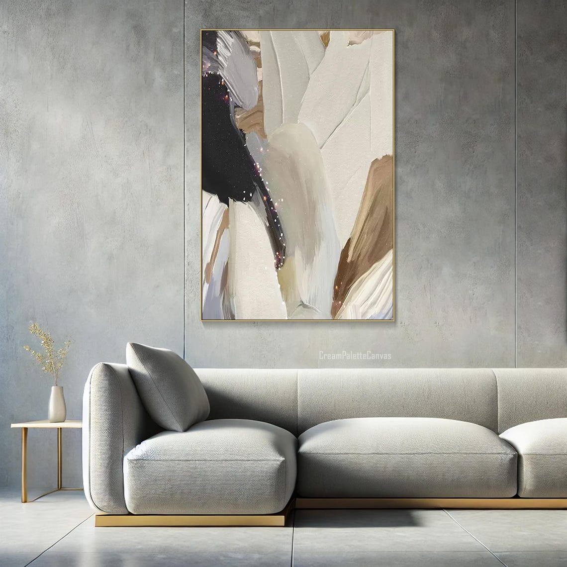 Cream Beige Abstract Brushstroke 3D Textured Oil Painting Wall Art - Image 3